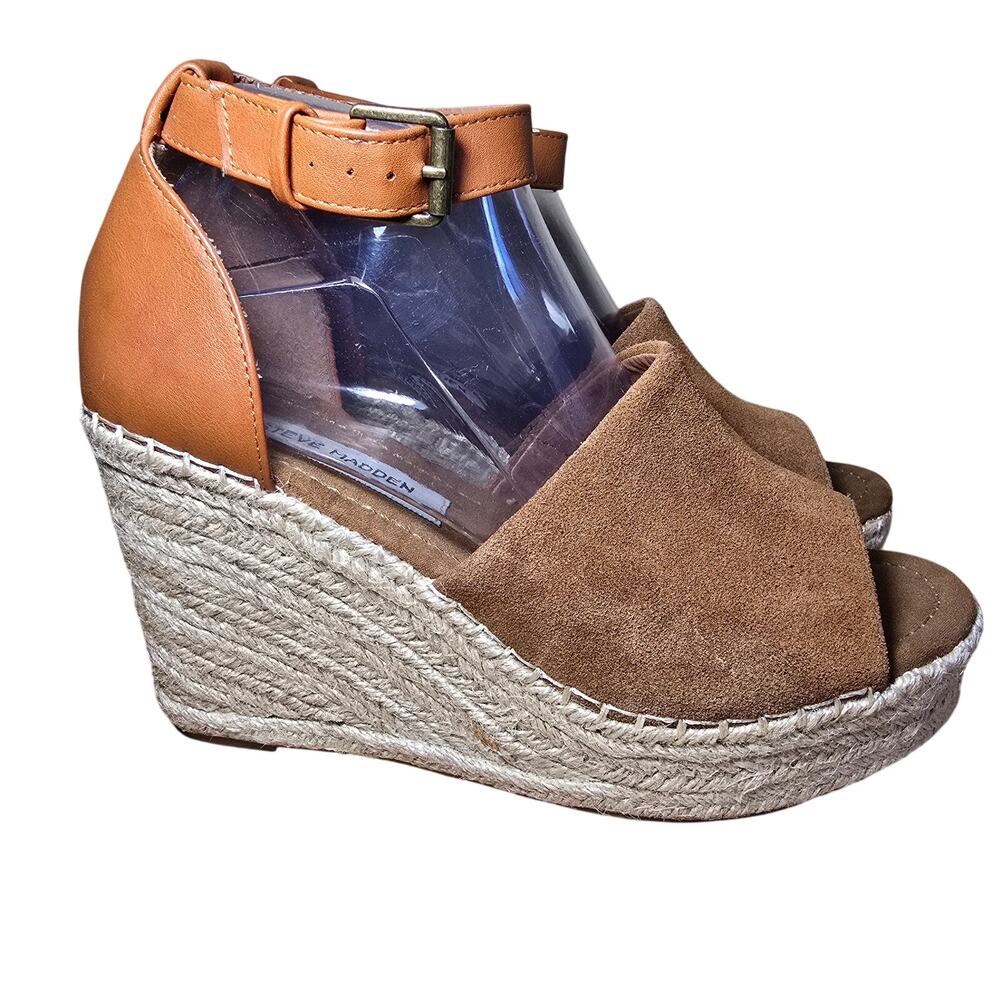 Steve Madden Marina Suede Wedge Espadrilles Ankle Strap Buckle Platform Size 8